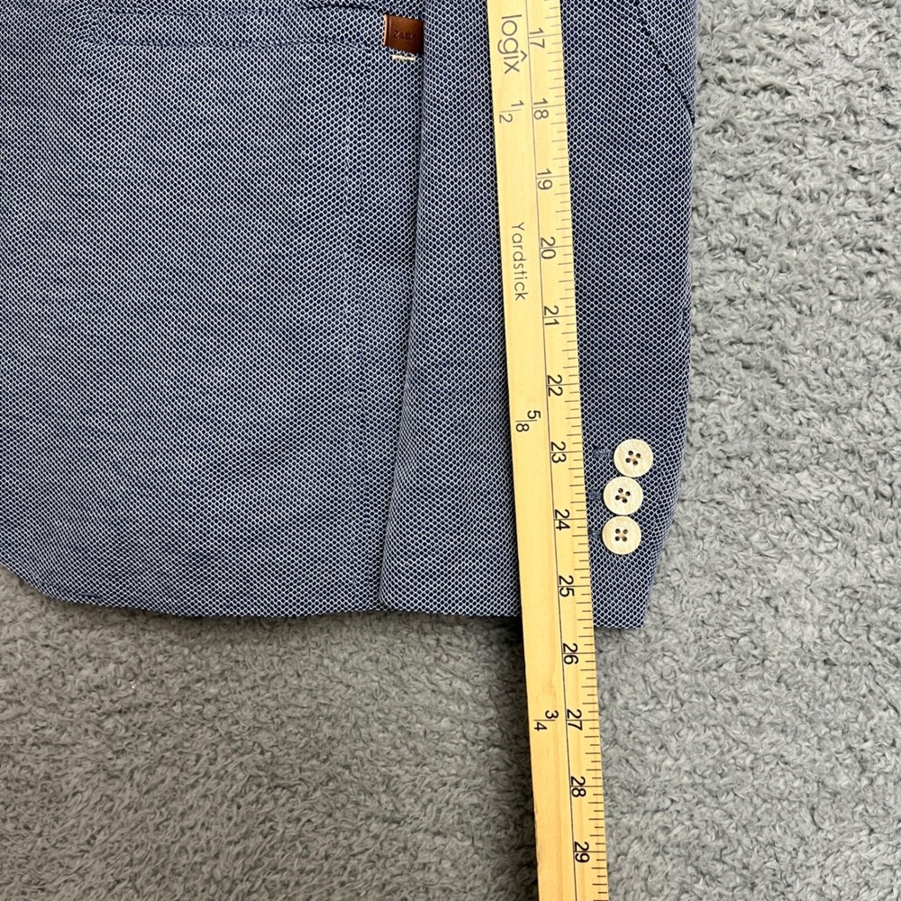 Zara Blazer Men 48 Blue New Textured Two Button Slim Fit Sport Coat Jacket - Picture 6 of 13